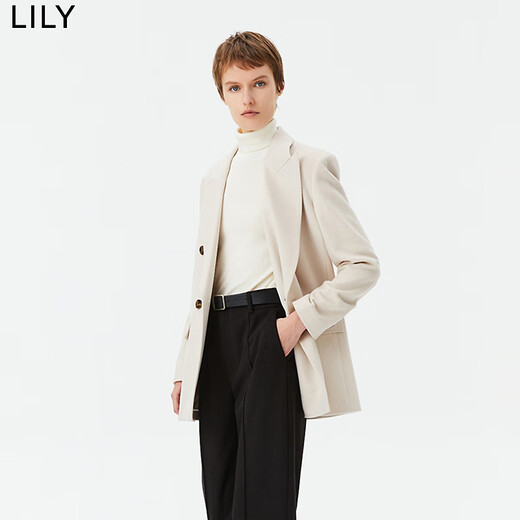 LILY counter selection spring new women's sheep wool commuter style double-breasted casual suit jacket 604 beige M