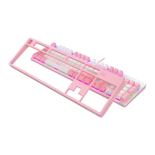 Douyu (DOUYU.COM) DKL300 mechanical keyboard, gaming keyboard, wired e-sports office, removable top cover, mixed color lighting effect, white and pink color matching, optical axis