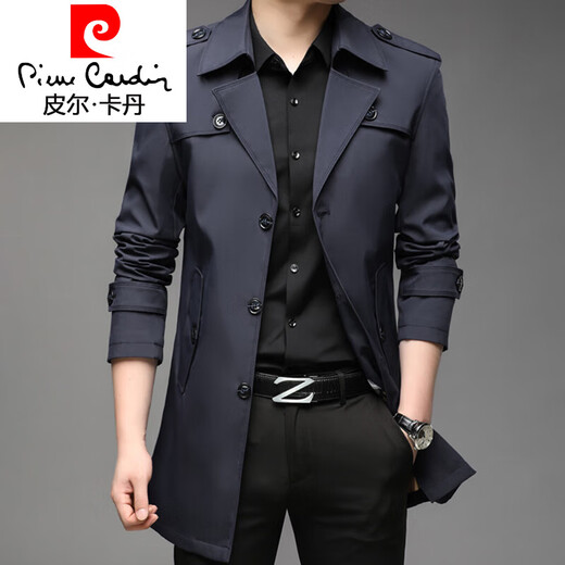 Pierre Cardin casual windbreaker men's mid-length lapel 2026 spring and autumn new business slim youth jacket 8906 off-white M 90-110Jin Jin equals 0.5 kg wear