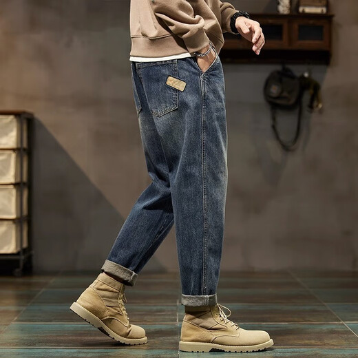 Jeanswest jeans men's trendy fashion versatile nine-point new loose straight harem new men's casual long pants FE_0060 nostalgic blue 32 (32)