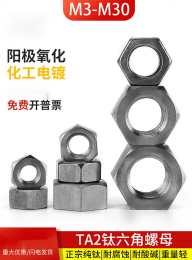 Duzun TA2 pure titanium nut titanium nut pure titanium hexagonal screw nut M4M5M6M8M10M12M14M16M18M20M24 titanium nut M24 (1 piece)