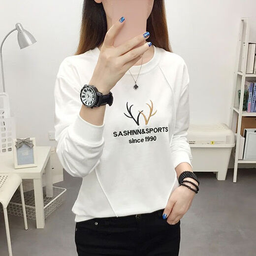 FHHUABD base shirt spring and autumn style for women can wear 2024 new spring top for women Korean style loose large size long-sleeved T-shirt for women 6187 apricot color M - recommended 85-100Jin [Jin equals 0.5 kg]