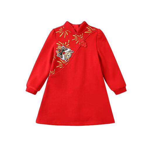 Classic Teddy Classic Teddy Girls Dress Children's Hanfu Chinese-style Dress Chinese New Year's Clothing Big Red 120