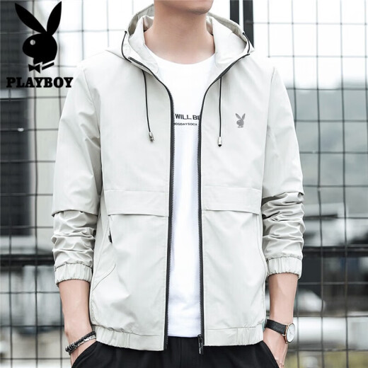 Playboy Jacket Men's Jacket Men's Fall Men's Men's Hooded Casual Trendy Hooded Tops Khaki XL