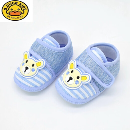 
G.DUCKKIDS newborn baby shoes autumn cloth shoes 3-6-8-12 months baby toddler shoes soft sole 0-1 year old boy and girl baby shoes spelled strip blue inner length 11cm size 12
