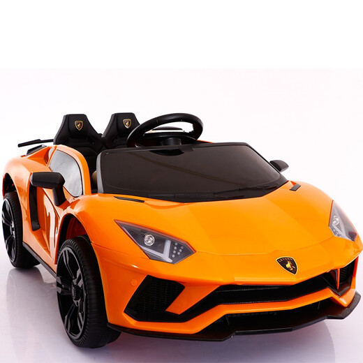 Qiyu Ferrari children's car four-wheel electric car can seat children sports car remote control car with music swing function Lamborghini orange + large battery full function