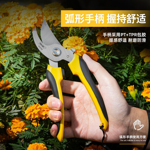 Deli fruit tree scissors, pruning scissors, garden flower scissors, gardening flowers and trees, branch pruning, thick branch pruning shears, labor-saving scissors, 8-inch stainless steel blade, can cut 15mm wet branches, pruning shears