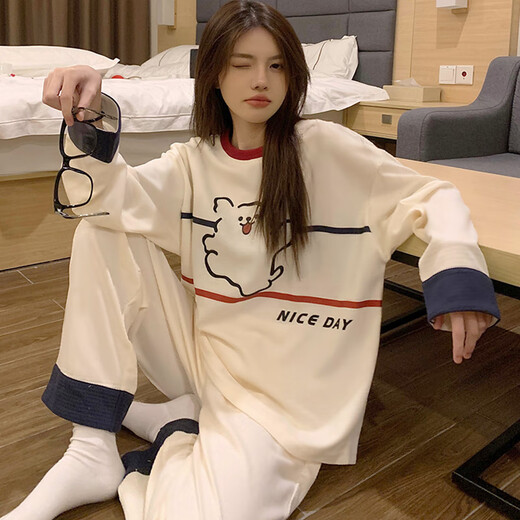 莫代尔长袖睡衣女春秋季小狗卡通可爱学生可外穿2025新款网红家居服套装 16813 KT猫旗舰款 M【建议80-95斤】