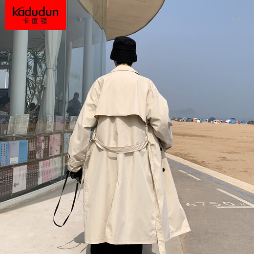 Kaduton plus size long over-the-knee windbreaker for men spring and autumn new ins Hong Kong style loose youth handsome coat men's coat black spring and autumn 2XL (recommended 150-170Jin Jin equals 0.5 kg)