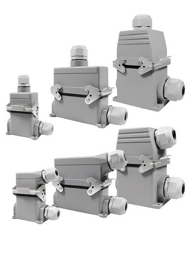 Heavy duty connector high base surface mount HDC-HE rectangular aviation plug hot runner 10 pins 16 holes 24 Ling 6 core high base single buckle side outlet (complete set)