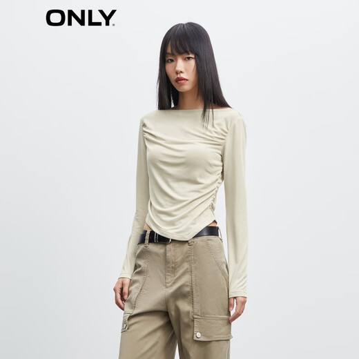 ONLY Autumn and Winter hot girl casual and versatile one-line collar slim long-sleeved T-shirt for women|123301026 A44 silver birch gray-first batch of orders S 160/80A