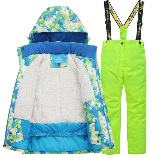 LONGE children's ski suit suit for boys and girls, waterproof, thickened and warm, middle and large children's ski suit and ski pants, rose red + rose red, size 16, 160