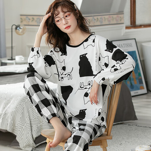 Chiutse Pajamas Spring y Autumn Spring y Autumn Cotton Pure Storeved Student Lindo Versión coreana para la ropa para el hogar de otoño e invierno al aire libre Set gris skm6227 2xl (recomendado 130-145 Jin [Jin equivale a 0.5 kg])