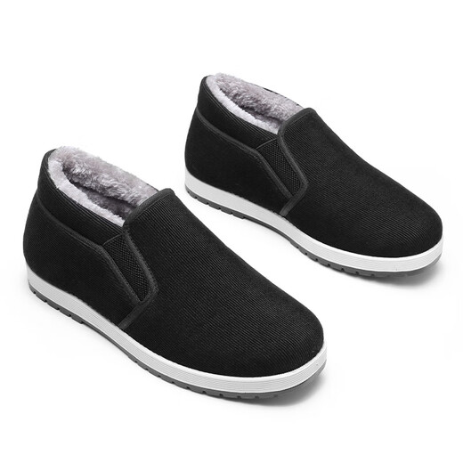 Strong velvet warm winter men's cotton shoes corduroy style cold-proof flat casual men's shoes classic cotton shoes black 40
