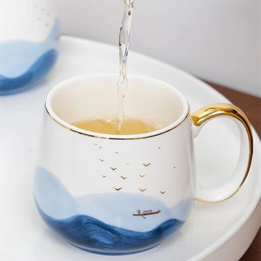 Yanze Guochao style ink ceramic water cup teapot kettle teacup cup set home living room hospitality tea set water set Guochao style ink eight-piece set-gift box