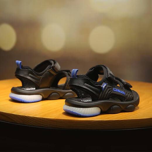 Guireniao children's sandals summer new boys' beach shoes children's soft bottom baby anti-slip soft bottom black and blue 37 (inner length 23.3/foot length 22.8)
