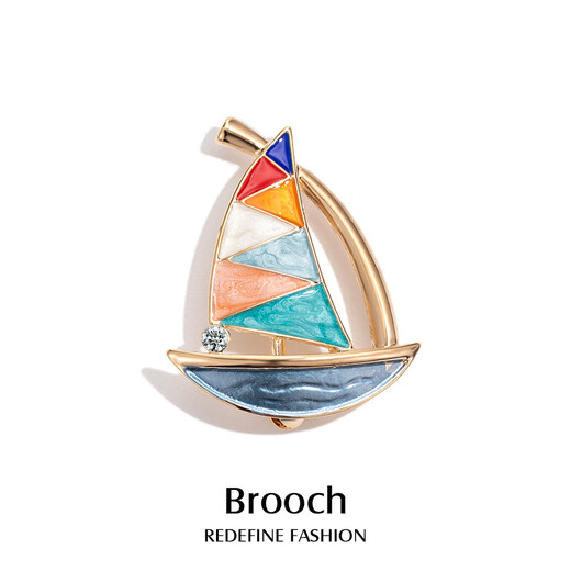 Qlady colorful sailing brooch, high-end female cute, light luxury, smooth sailing corsage, temperament, anti-exposure decorative pin, suit clothes, fashion jewelry, birthday gift for elders, wife and colleagues