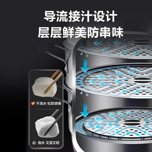 SUPOR Easy-to-take-out three-layer steamer without odor 304 stainless steel high arch cover 30cm double bottom universal SZ30VA1