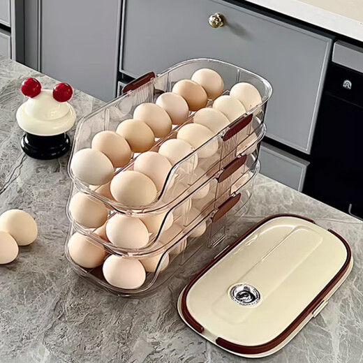 ASCOR egg storage box side door storage organizer refrigerator special food-grade rolling device for rolling eggs, fresh-keeping rack holder, double row - three layers