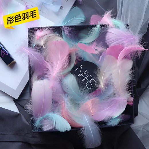 Haofanjie Feather White Decoration Props Ornaments Children's Handmade DIY Material Colorful Feather Pointed Down Imitation Goose Feather Pointed Down Down Approximately 8-15cm Long 50 Pieces