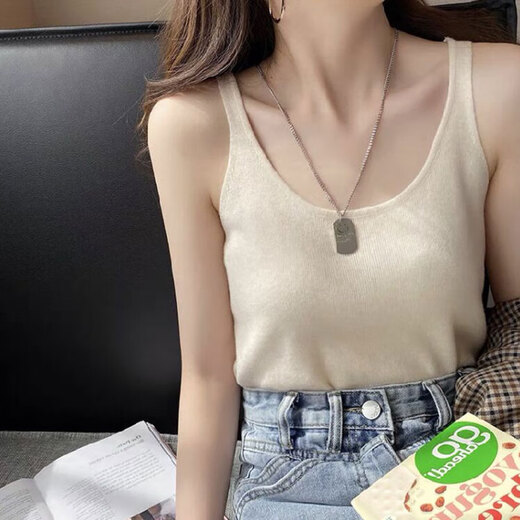 京小二内搭吊带背心女春夏打底设计感小众针织无袖上衣 YZL-DD301小众针织【杏色】 均码