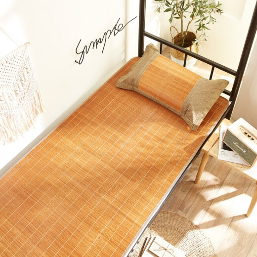 Yueyu Home Textiles Student Dormitory Bamboo Mat Single Mat 0.9m Summer Dormitory Bunk Bed 1.2m Double-sided Mat Water-milled Carbonized Bamboo Mat 90*190cm [With Ice Silk Pillowcase]