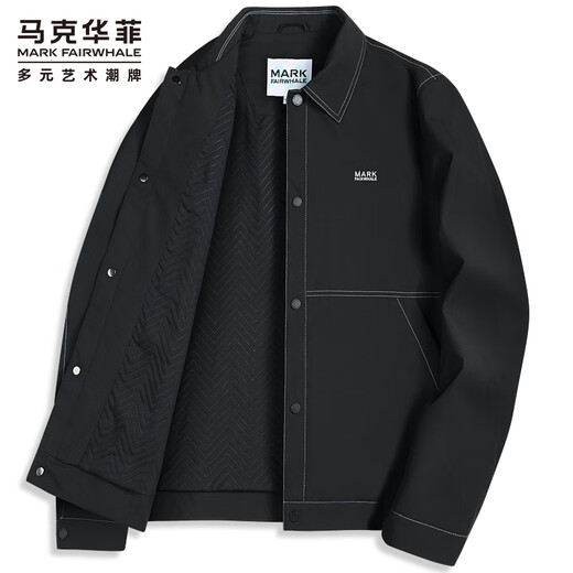 Mark Huafei Topstitch Casual Lapel Jacket Men's 2025 Spring and Autumn New Ultrasonic Embroidered Commuting Jacket Black-Regular Style L (175)