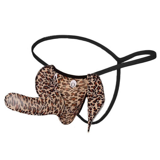 Sexy underwear men's sexy underwear elephant trunk thong leopard print transparent gay one-word belt breathable plus size black one size