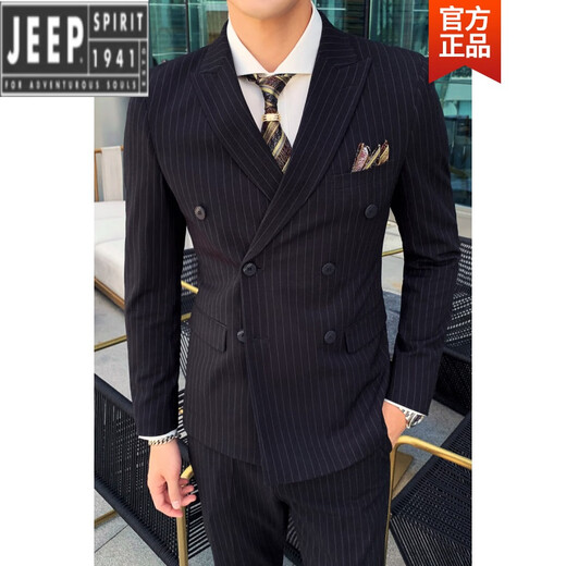 Jeep (JEEP) light luxury British gentleman style double-breasted suit men's suit suit groom wedding custom dress three pieces gray L