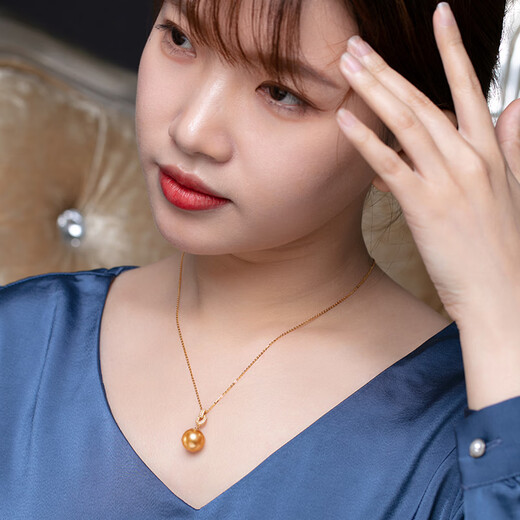 Nanxi Philippine thick gold 18K gold South Sea gold bead pearl pendant single luxurious gold seawater necklace for women S grade/selected flawless thick gold 13-14mm +18K gold Chopard chain