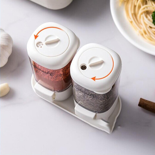 Home KATEI STORY Japanese metered seasoning box push-type seasoning bottle rotating seal household portable outdoor barbecue kitchen seasoning 2 seasoning bottles + base set