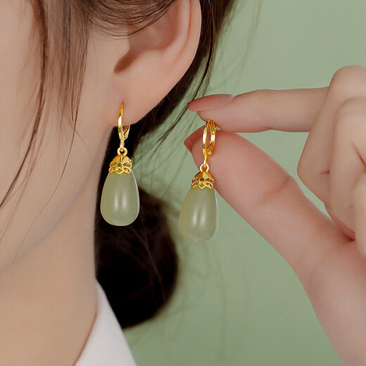 Ancient Hetian Jade Earrings for Women 2025 New Silver Earrings Birthday Gifts for Women Light Luxury Niche High-end and Practical White Jade Water Drops Hetian Jade Silver Earrings-Gift Box