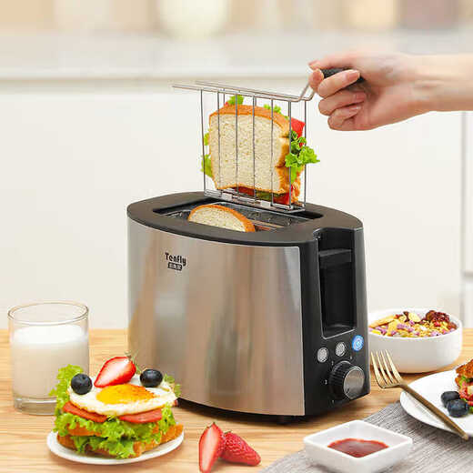 Tenfly Toaster Toaster Stainless Steel Double-Slice Toaster Home Desktop Toaster Commercial Double-Slice Toaster Touch Control Model One-click Defrost Knob Control Free Practical 3-piece Set
