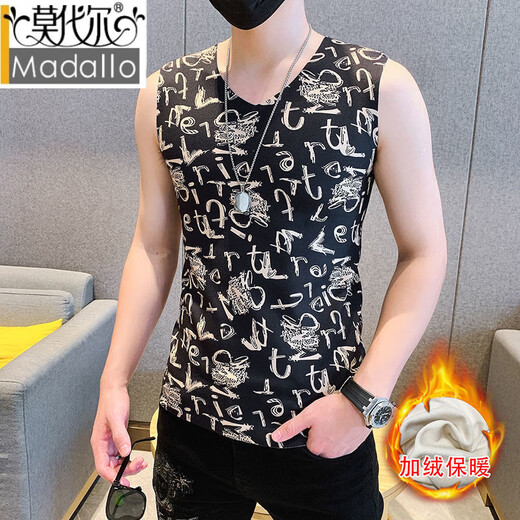 Modal Winter Double-sided Velvet Thermal Vest Men's Thermal Underwear Slim Fit Seamless Heating Plus Velvet Thickened Bottoming Shirt Autumn Clothes Red Letter L (Recommended 100-120 Jin Jin equals 0.5 kg)