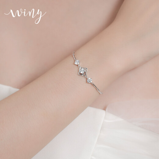 The only silver bracelet for women, four-leaf clover couple bracelet, 999 pure silver, fashionable silver jewelry, simple Japanese and Korean version, gift to student best friend, girlfriend, birthday, New Year gift with certificate Yueduo