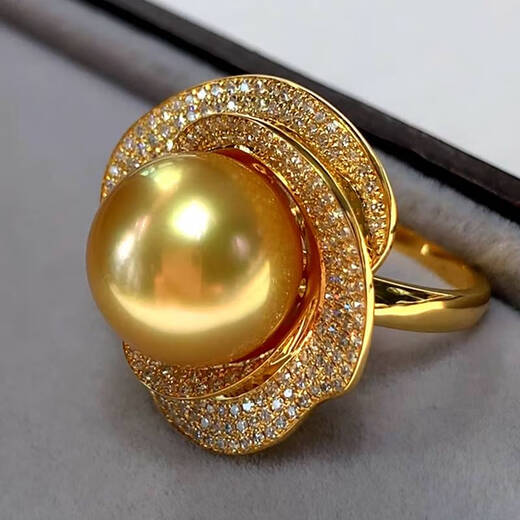 Fat Donglai's same style South Sea gold bead ring Philippines 18K gold diamond rich gold 15-16 shell pearl 15-16MM South Sea gold bead ring
