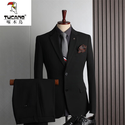 Woodpecker (TUCANO) large size suit men's four seasons casual business formal wear fashion slim wedding groomsmen dress suit men's black double button (single jacket) 64/7XL (210-230Jin Jin equals 0.5 kg)