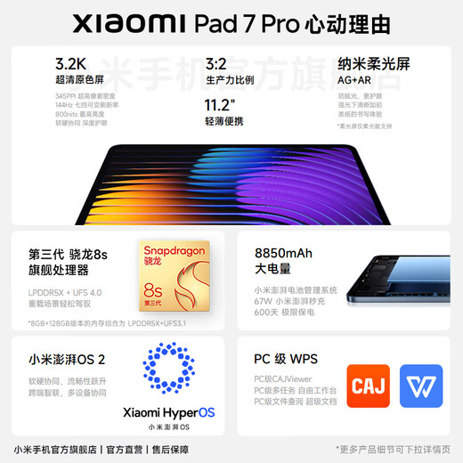 Xiaomi (MI) Pad 7 Pro Écran phare ultra-clair 3,2K de 11,2 pouces Subvention nationale Tablette Snapdragon 8s de troisième génération à rafraîchissement élevé de 144 Hz Xiaomi Pad 7 Pro noir 12 Go + 256 Go version standard