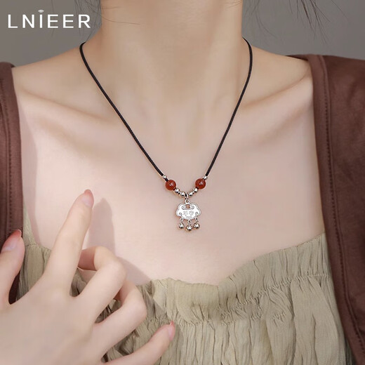Lnieer S999 Pure Silver Ping An Lock Necklace Women's Light Luxury Niche 2025 New Clavicle Chain Longevity Lock Pendant Gift Ping An Lock Necklace 999 Pure Silver + Certificate