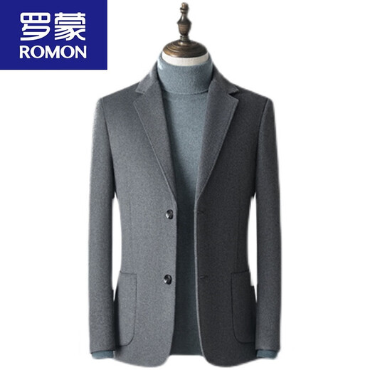 ROMON Men's Woolen Suit Autumn and Winter Small Suit Wool Short Jacket Slim-fitting Korean Style Warmth 1901 Burgundy/Dark (Back Center Slit) 52/XL