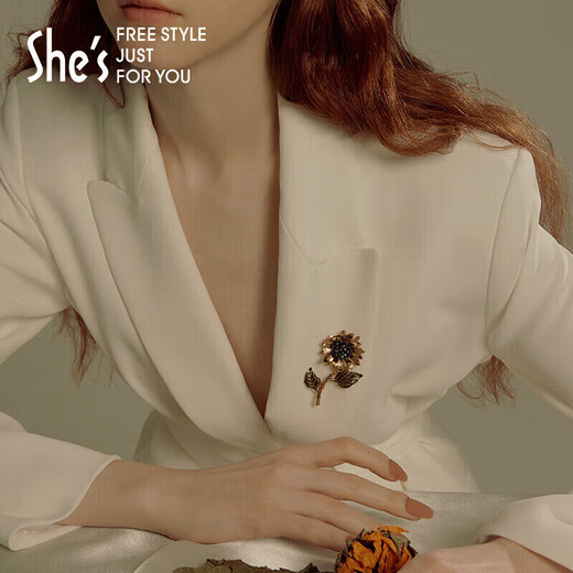 She s Qianzi Van Gogh sunflower retro imitation crystal high-end high-end brooch light luxury corsage birthday gift for girlfriend