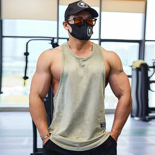 Lutielang professional fitness clothes loose quick-drying sleeveless blouse muscle training racer vest running sports men beige color L