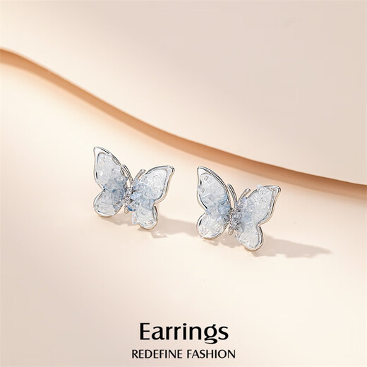Qlady crystal butterfly temperament earrings women's sterling silver earrings new 2025 high-end silver earrings unique earrings