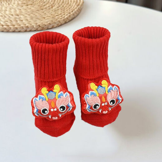 Miduer baby socks spring, autumn and winter red pure cotton newborn infants, male and female babies one month old, New Year's socks, Caifulong (red woven socks) 1 pair, 0-1 years old, S size (recommended for 0-1 years old)