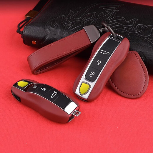 Bordeaux red leather Porsche key cover Cayenne Macan911 Panamera 718/taycan car key cover A style Bordeaux red ABS material single shell