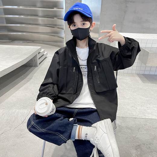 McDouble Bear Boys' Jacket Spring and Autumn Fashion Style 2025 New Medium and Large Children's Spring Casual Jacket Fashion Top Work Style Green (8326 Spring and Autumn Style) 160