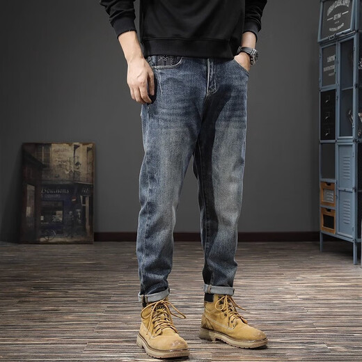 Fat Brother Straight Jeans Männer losen lässige Stretch Harem Hosen Männer Großgröße Fett Retro Wasser gewaschene fett lange Hosen Blau 36 Gewicht 170-180jin [Jin gleich 0,5 kg]