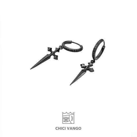 CHICI VANGO Black Gold Cross Sword Earrings Gothic Dark Style Trendy Personality Cross Earrings for Men and Women Single