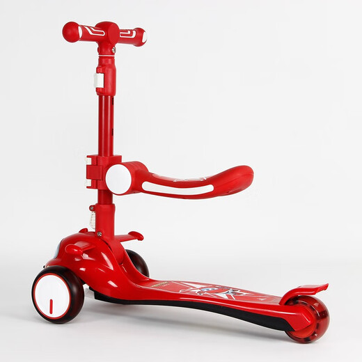 Super Flying Scooter SW-688 Ledi Xiaoai Animation Cartoon Foldable Airplane Head Children's Scooter Ledi Hong [Flash Wheel + Anti-roll + Protective Gear]