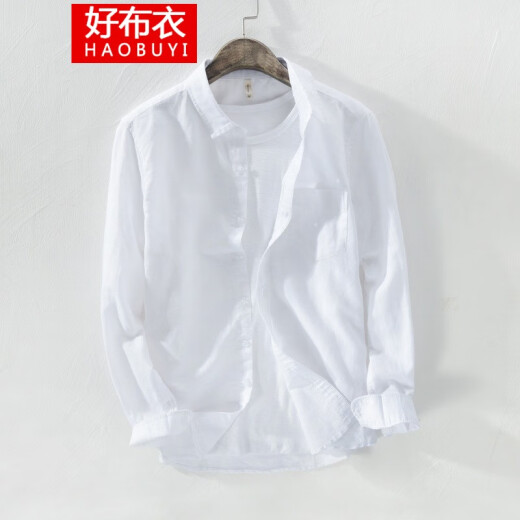 Haobuyi (HAOBUYI) long-sleeved cotton and linen shirt men's spring and autumn linen shirt men's retro Chinese style men's casual shirt men's trendy brand 721 gray M